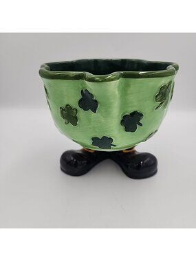 Vintage Bella Casa by Ganz Footed Shamrock Bowl – Leprechaun Boot Base – 4.5"